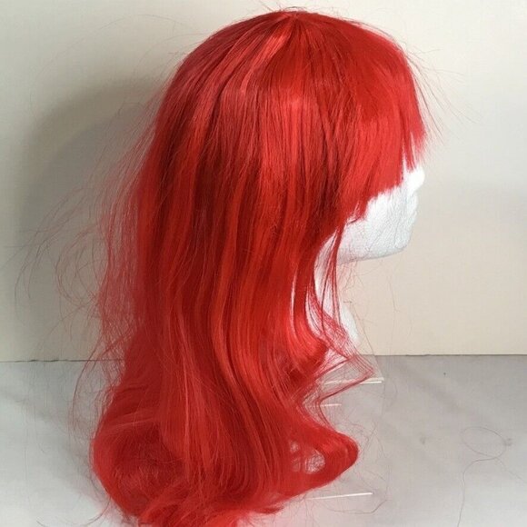 Wig Neon Red Long Bangs Theater Ariel Mermaid Cosplay Dress-up Halloween Costume - Picture 5 of 11